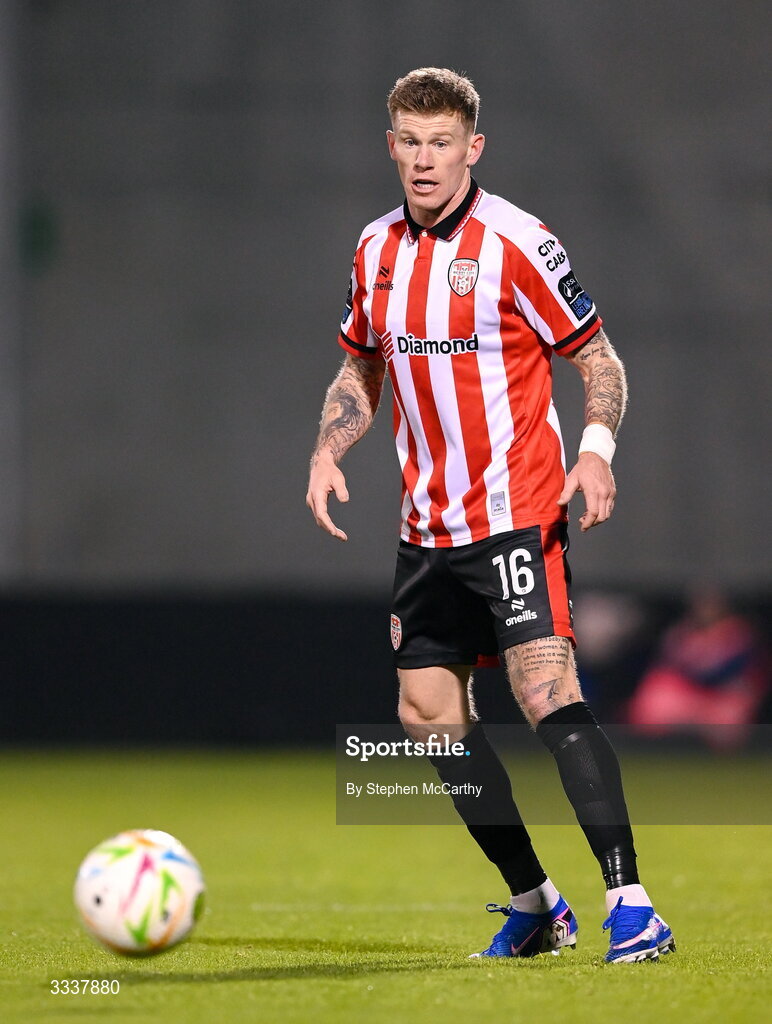 31 January 2026; James McClean of Derry City during the 2026 Men's President's Cup final match between Shamrock Rovers and Derry City at Tallaght Stadium in Dublin. Photo by Stephen McCarthy/Sportsfile