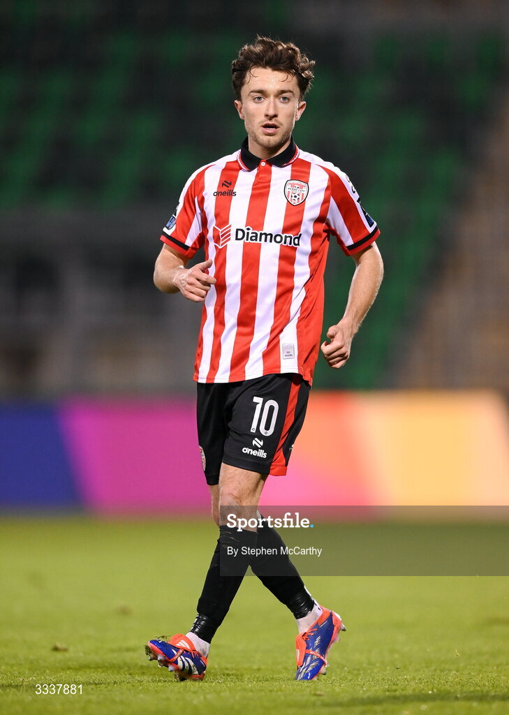31 January 2026; Darragh Markey of Derry City during the 2026 Men's President's Cup final match between Shamrock Rovers and Derry City at Tallaght Stadium in Dublin. Photo by Stephen McCarthy/Sportsfile