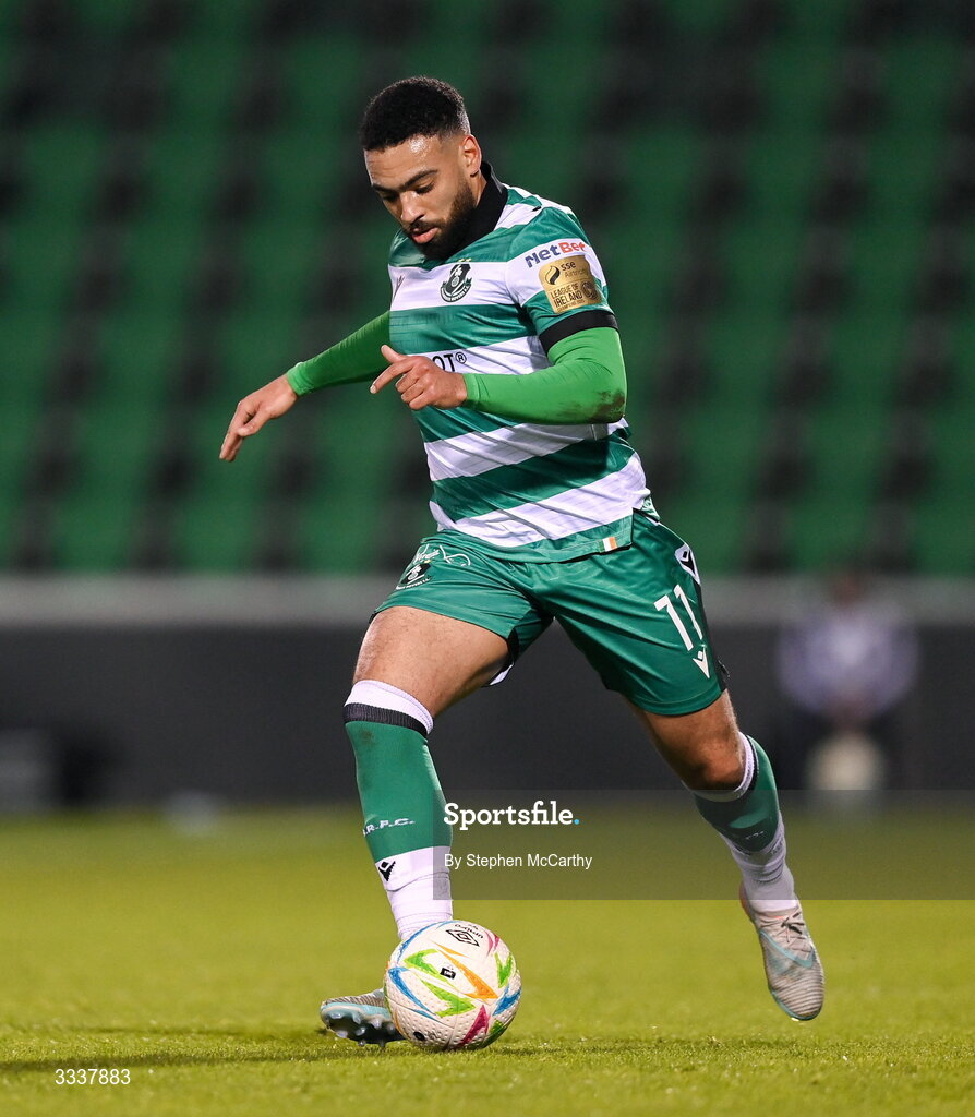 31 January 2026; Jake Mulraney of Shamrock Rovers during the 2026 Men's President's Cup final match between Shamrock Rovers and Derry City at Tallaght Stadium in Dublin. Photo by Stephen McCarthy/Sportsfile