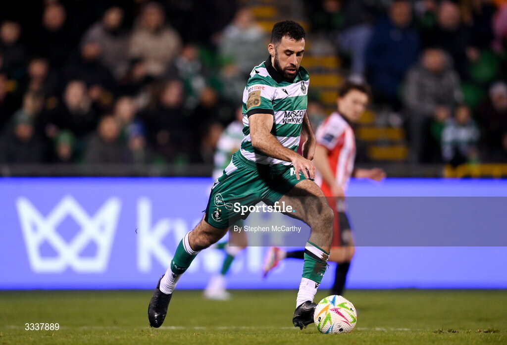 31 January 2026; Roberto Lopes of Shamrock Rovers during the 2026 Men's President's Cup final match between Shamrock Rovers and Derry City at Tallaght Stadium in Dublin. Photo by Stephen McCarthy/Sportsfile