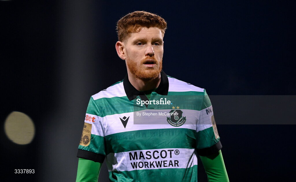 31 January 2026; Connor Malley of Shamrock Rovers during the 2026 Men's President's Cup final match between Shamrock Rovers and Derry City at Tallaght Stadium in Dublin. Photo by Stephen McCarthy/Sportsfile