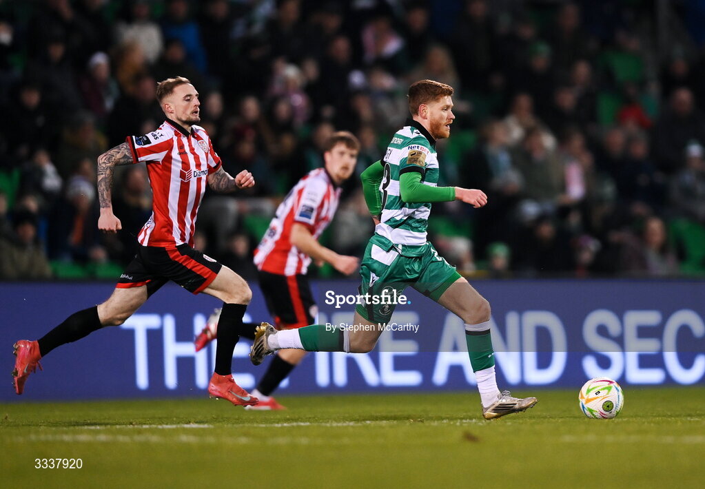 31 January 2026; Connor Malley of Shamrock Rovers during the 2026 Men's President's Cup final match between Shamrock Rovers and Derry City at Tallaght Stadium in Dublin. Photo by Stephen McCarthy/Sportsfile