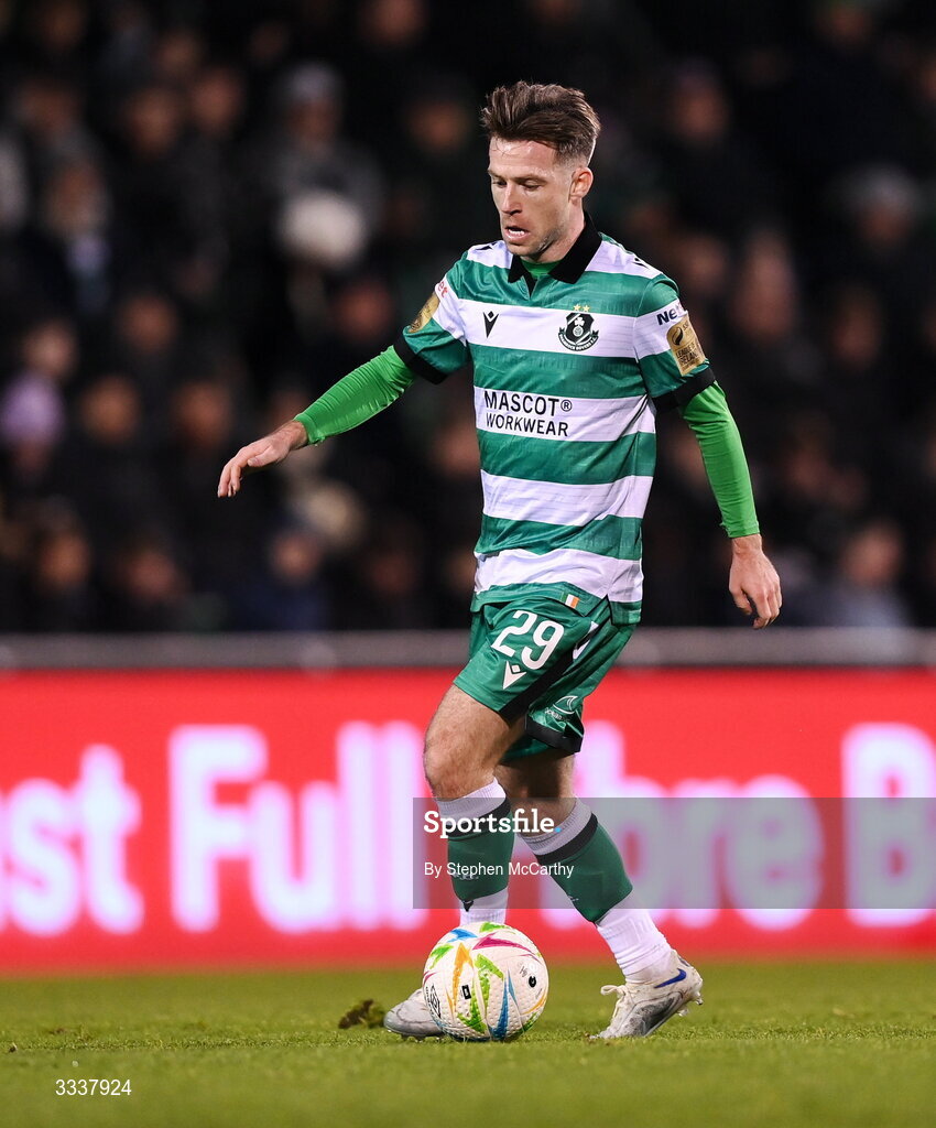 31 January 2026; Jack Byrne of Derry City during the 2026 Men's President's Cup final match between Shamrock Rovers and Derry City at Tallaght Stadium in Dublin. Photo by Stephen McCarthy/Sportsfile