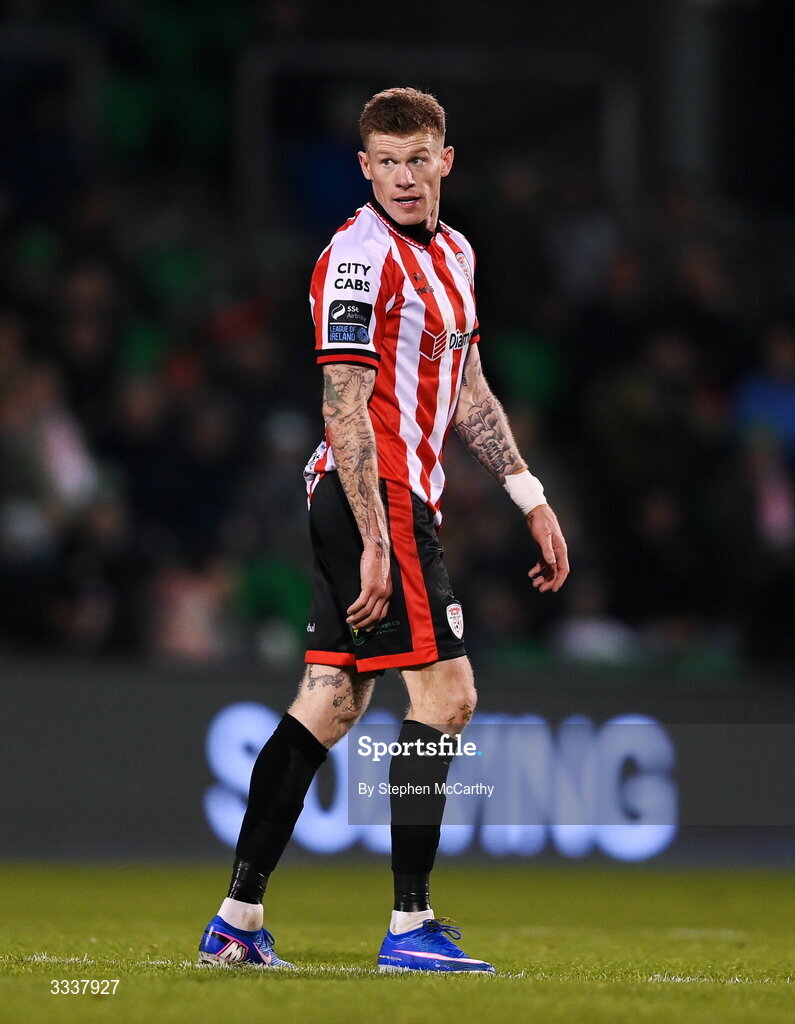 31 January 2026; James McClean of Derry City during the 2026 Men's President's Cup final match between Shamrock Rovers and Derry City at Tallaght Stadium in Dublin. Photo by Stephen McCarthy/Sportsfile