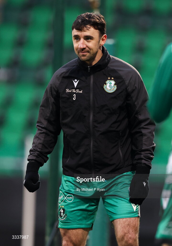 31 January 2026; Enda Stevens of Shamrock Rovers before the 2026 Men's President's Cup final match between Shamrock Rovers and Derry City at Tallaght Stadium in Dublin. Photo by Michael P Ryan/Sportsfile
