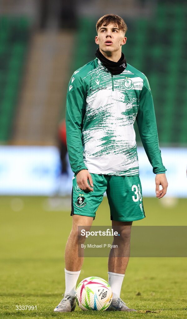 31 January 2026; Max Kovalevskis of Shamrock Rovers before the 2026 Men's President's Cup final match between Shamrock Rovers and Derry City at Tallaght Stadium in Dublin. Photo by Michael P Ryan/Sportsfile