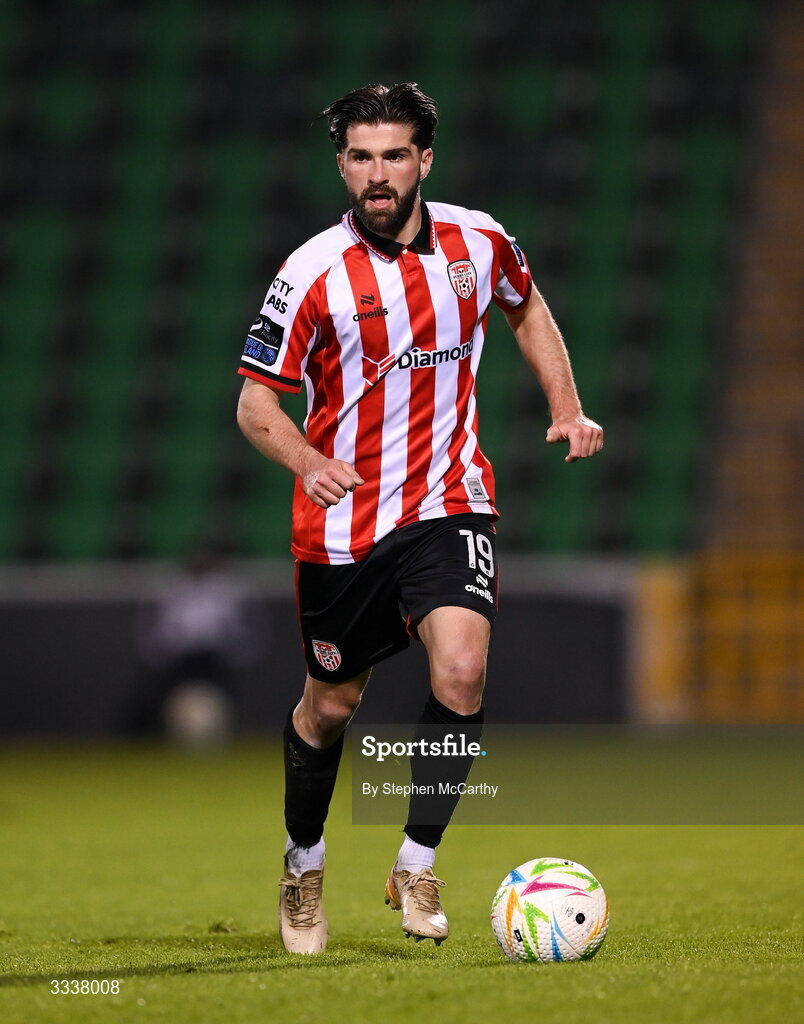 31 January 2026; Alex Bannon of Derry City during the 2026 Men's President's Cup final match between Shamrock Rovers and Derry City at Tallaght Stadium in Dublin. Photo by Stephen McCarthy/Sportsfile