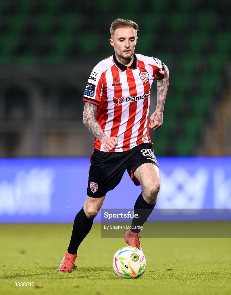 31 January 2026; Carl Winchester of Derry City during the 2026 Men's President's Cup final match between Shamrock Rovers and Derry City at Tallaght Stadium in Dublin. Photo by Stephen McCarthy/Sportsfile