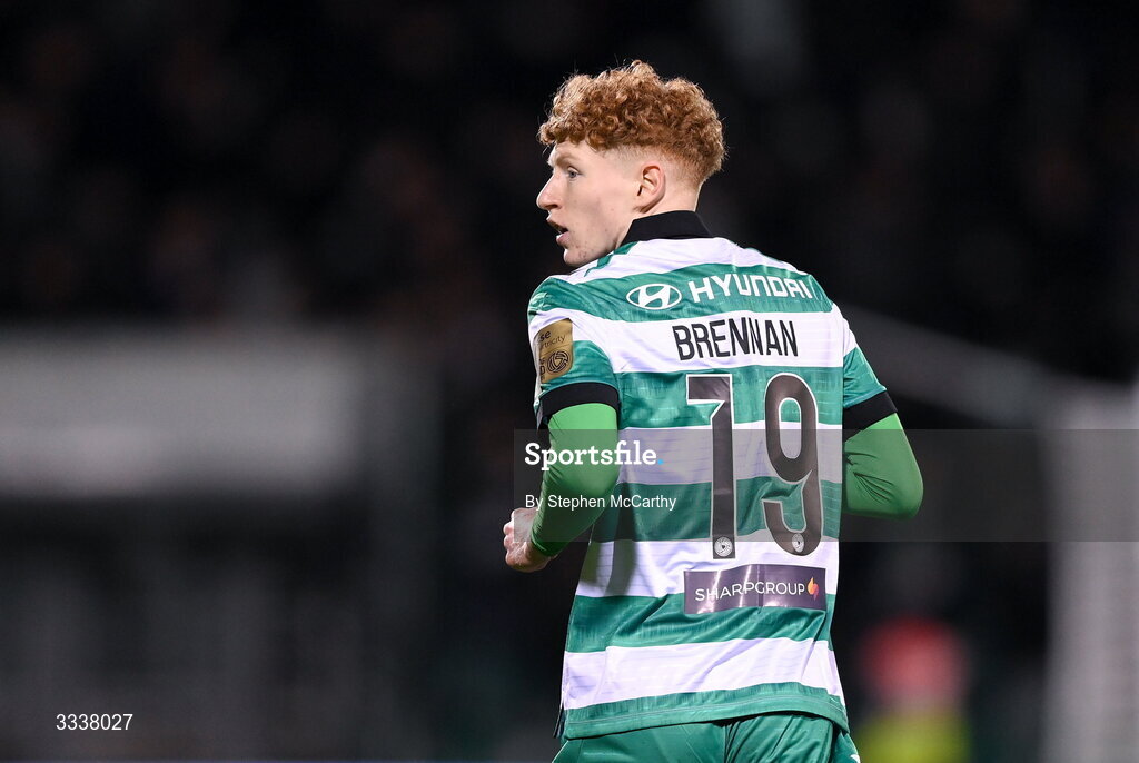 31 January 2026; Adam Brennan of Shamrock Rovers during the 2026 Men's President's Cup final match between Shamrock Rovers and Derry City at Tallaght Stadium in Dublin. Photo by Stephen McCarthy/Sportsfile