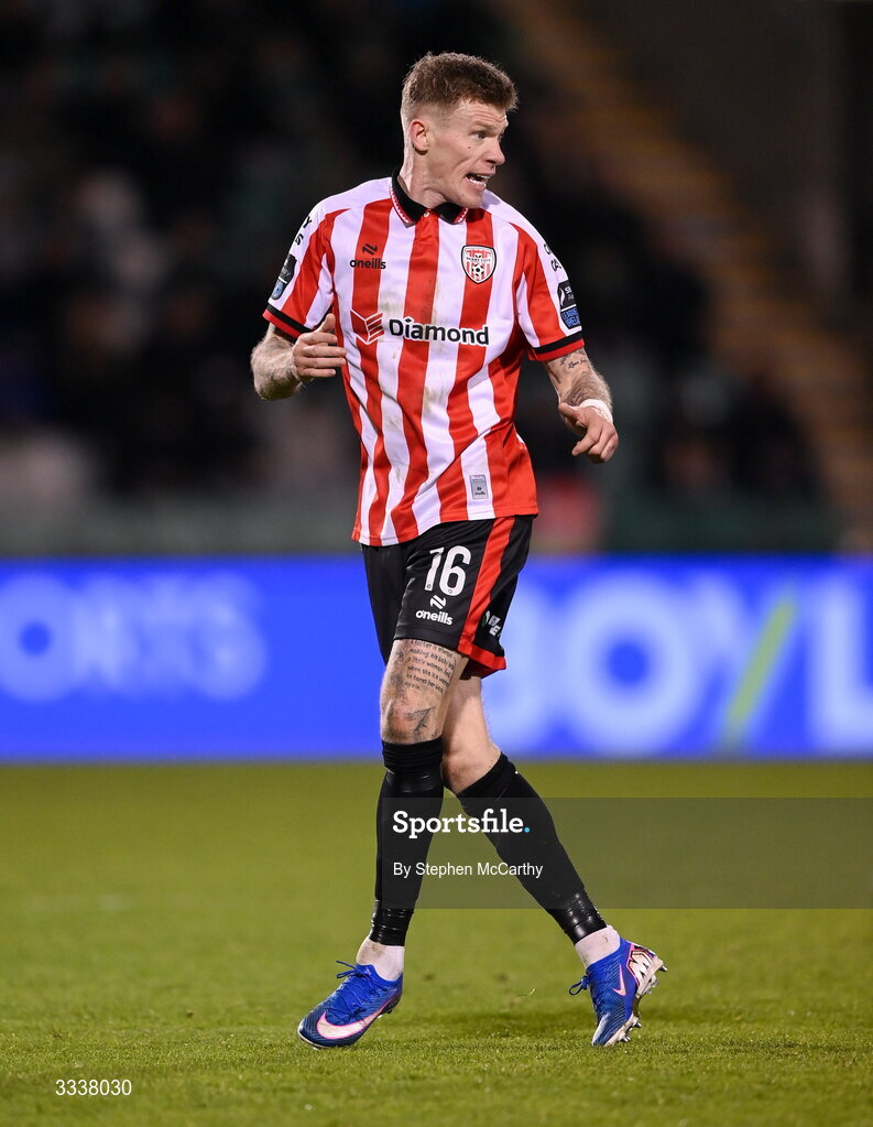 31 January 2026; James McClean of Derry City during the 2026 Men's President's Cup final match between Shamrock Rovers and Derry City at Tallaght Stadium in Dublin. Photo by Stephen McCarthy/Sportsfile