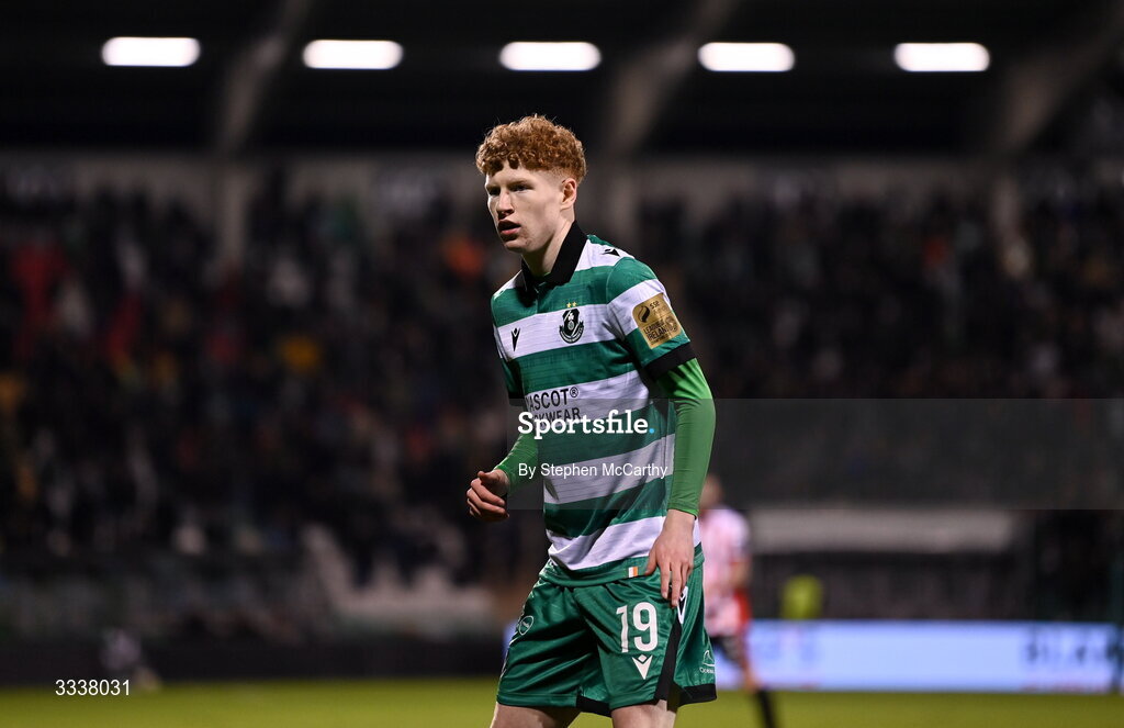 31 January 2026; Adam Brennan of Shamrock Rovers during the 2026 Men's President's Cup final match between Shamrock Rovers and Derry City at Tallaght Stadium in Dublin. Photo by Stephen McCarthy/Sportsfile