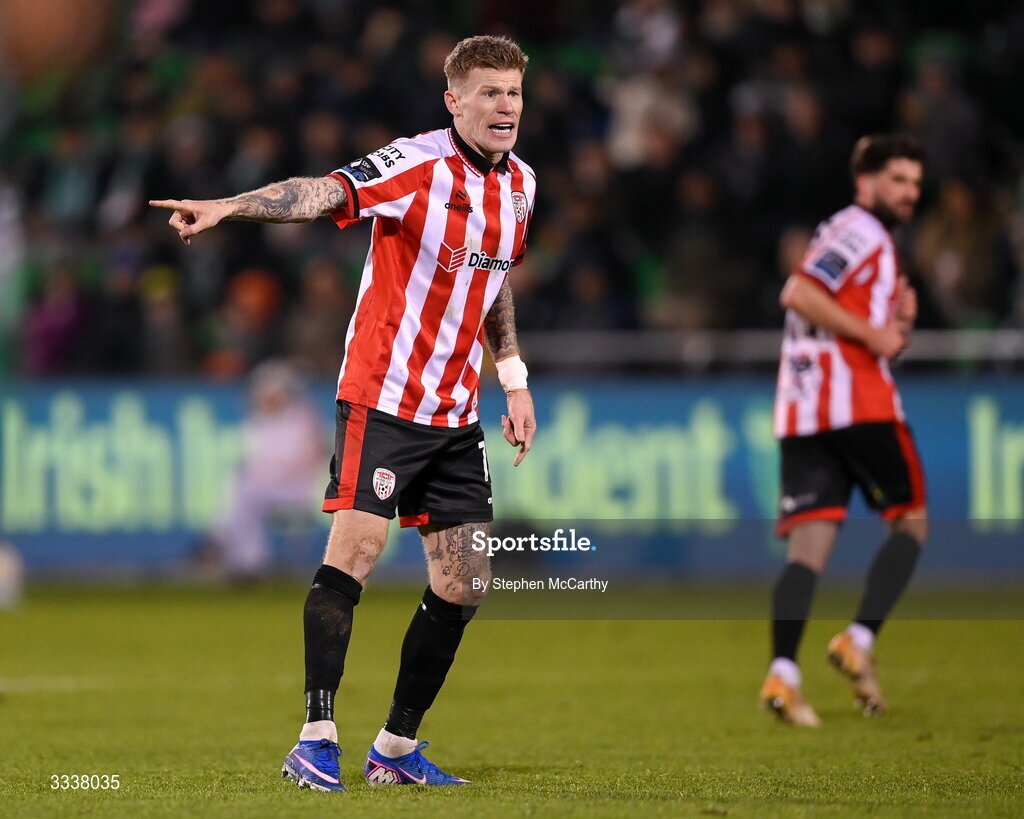 31 January 2026; James McClean of Derry City during the 2026 Men's President's Cup final match between Shamrock Rovers and Derry City at Tallaght Stadium in Dublin. Photo by Stephen McCarthy/Sportsfile