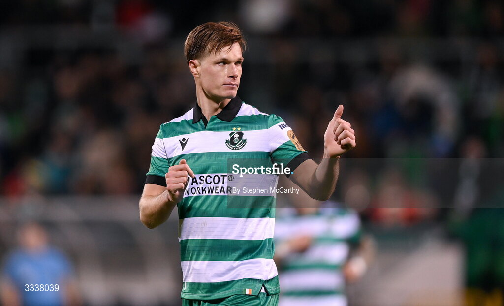 31 January 2026; Daniel Cleary of Shamrock Rovers during the 2026 Men's President's Cup final match between Shamrock Rovers and Derry City at Tallaght Stadium in Dublin. Photo by Stephen McCarthy/Sportsfile