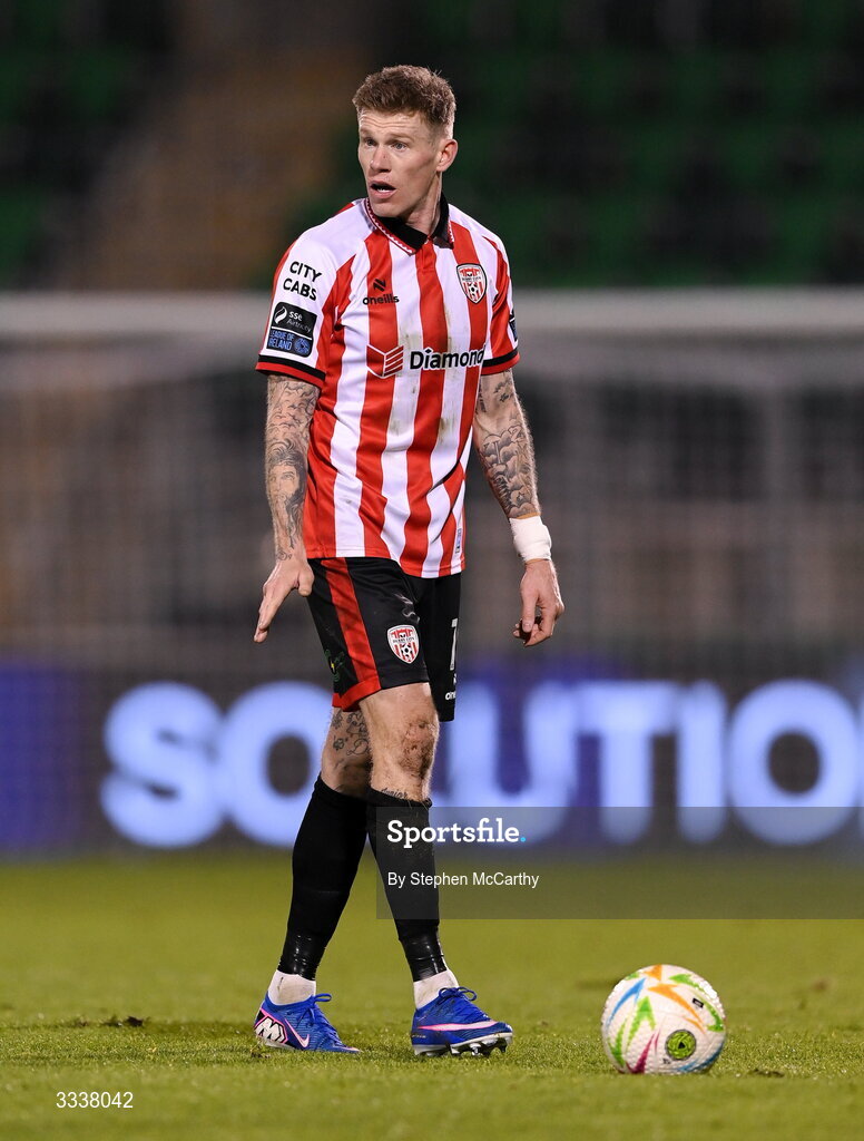 31 January 2026; James McClean of Derry City during the 2026 Men's President's Cup final match between Shamrock Rovers and Derry City at Tallaght Stadium in Dublin. Photo by Stephen McCarthy/Sportsfile
