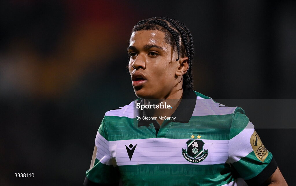31 January 2026; Victor Ozhianvuna of Shamrock Rovers during the 2026 Men's President's Cup final match between Shamrock Rovers and Derry City at Tallaght Stadium in Dublin. Photo by Stephen McCarthy/Sportsfile