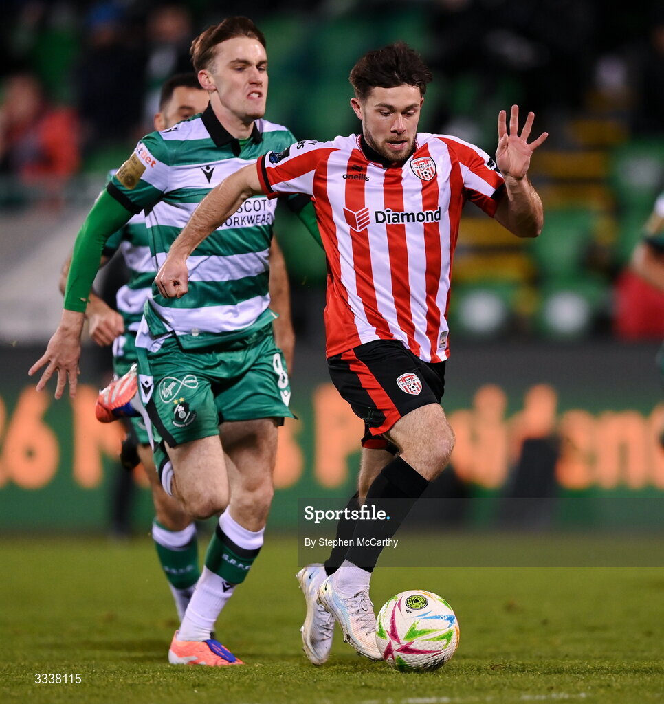 31 January 2026; Adam O'Reilly of Derry City during the 2026 Men's President's Cup final match between Shamrock Rovers and Derry City at Tallaght Stadium in Dublin. Photo by Stephen McCarthy/Sportsfile
