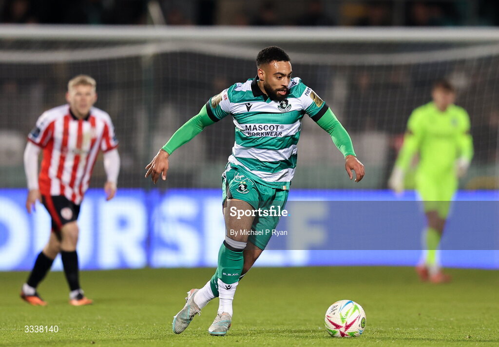 31 January 2026; Jake Mulraney of Shamrock Rovers during the 2026 Men's President's Cup final match between Shamrock Rovers and Derry City at Tallaght Stadium in Dublin. Photo by Michael P Ryan/Sportsfile