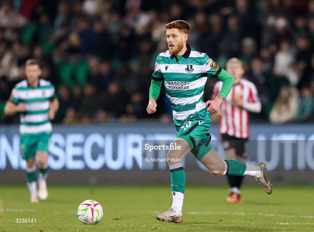 31 January 2026; Connor Malley of Shamrock Rovers during the 2026 Men's President's Cup final match between Shamrock Rovers and Derry City at Tallaght Stadium in Dublin. Photo by Michael P Ryan/Sportsfile