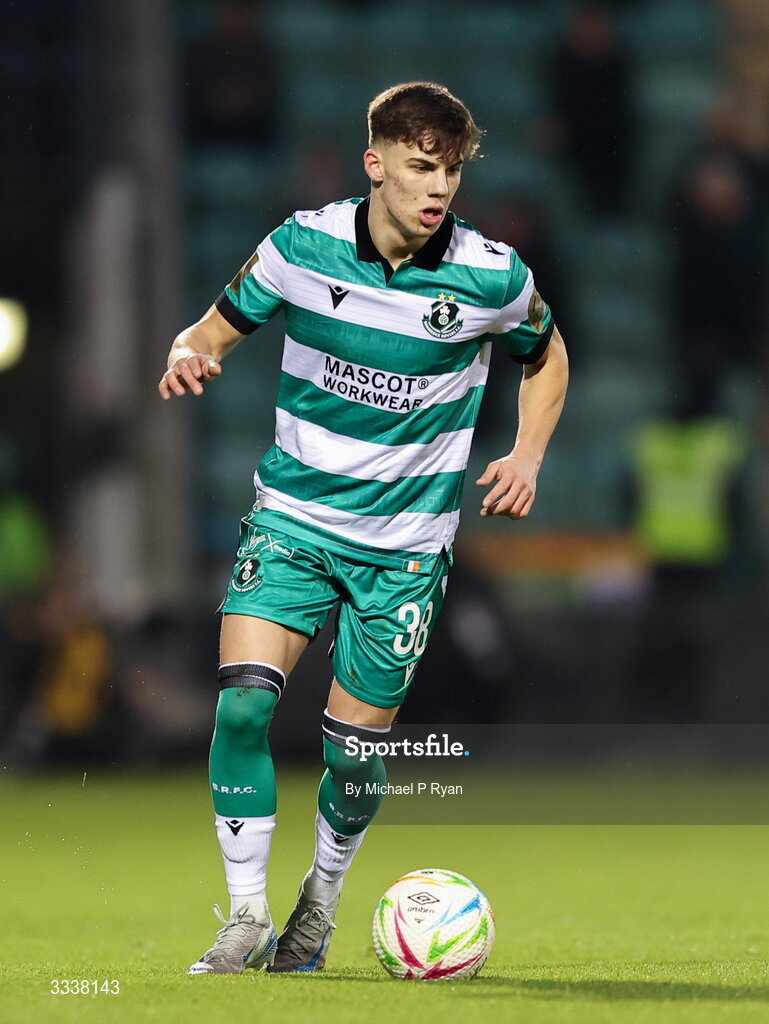 31 January 2026; Max Kovalevskis of Shamrock Rovers during the 2026 Men's President's Cup final match between Shamrock Rovers and Derry City at Tallaght Stadium in Dublin. Photo by Michael P Ryan/Sportsfile