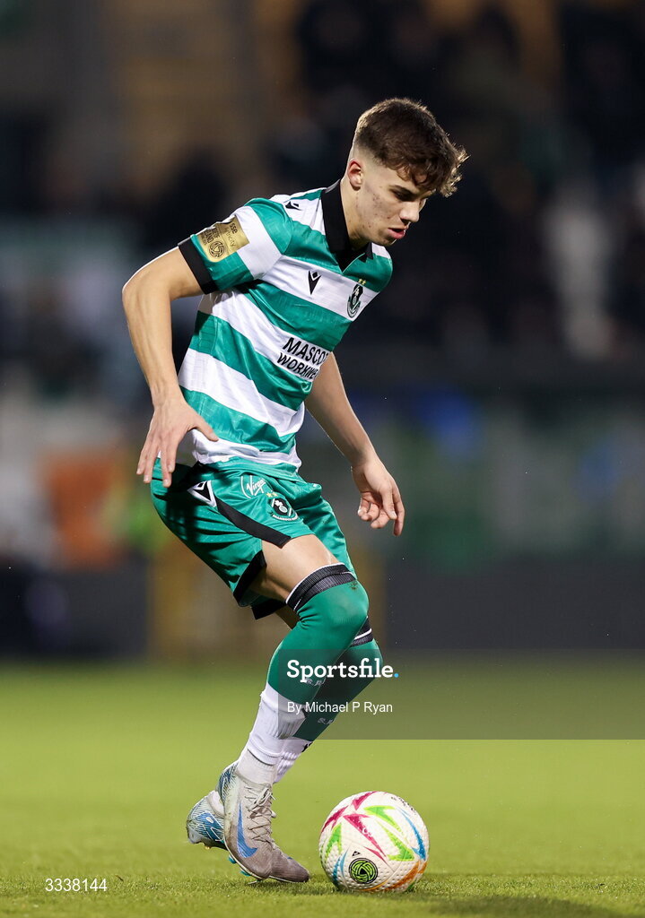 31 January 2026; Max Kovalevskis of Shamrock Rovers during the 2026 Men's President's Cup final match between Shamrock Rovers and Derry City at Tallaght Stadium in Dublin. Photo by Michael P Ryan/Sportsfile