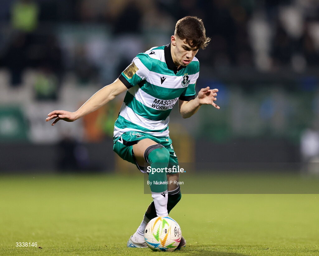 31 January 2026; Max Kovalevskis of Shamrock Rovers during the 2026 Men's President's Cup final match between Shamrock Rovers and Derry City at Tallaght Stadium in Dublin. Photo by Michael P Ryan/Sportsfile