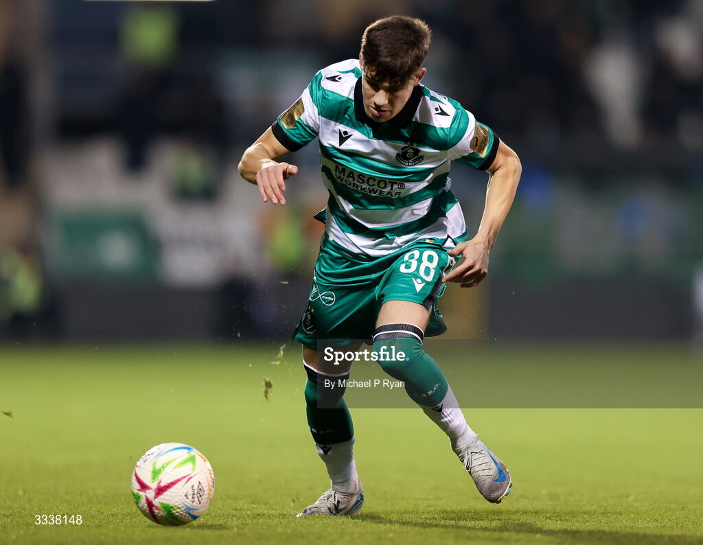31 January 2026; Max Kovalevskis of Shamrock Rovers during the 2026 Men's President's Cup final match between Shamrock Rovers and Derry City at Tallaght Stadium in Dublin. Photo by Michael P Ryan/Sportsfile