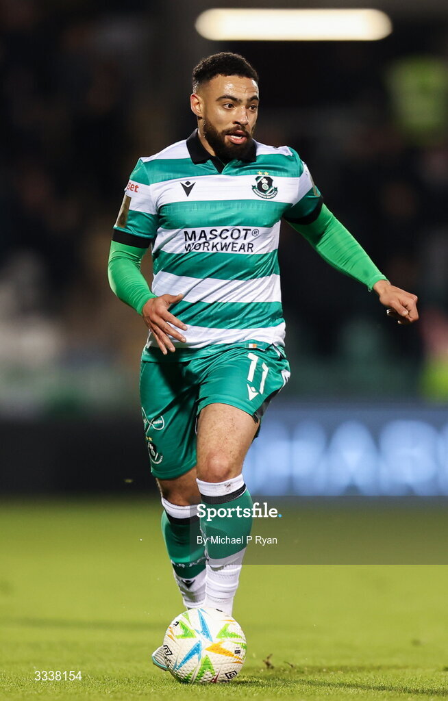 31 January 2026; Jake Mulraney of Shamrock Rovers during the 2026 Men's President's Cup final match between Shamrock Rovers and Derry City at Tallaght Stadium in Dublin. Photo by Michael P Ryan/Sportsfile