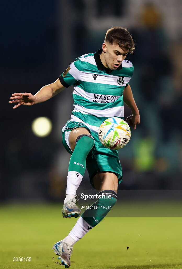 31 January 2026; Max Kovalevskis of Shamrock Rovers during the 2026 Men's President's Cup final match between Shamrock Rovers and Derry City at Tallaght Stadium in Dublin. Photo by Michael P Ryan/Sportsfile