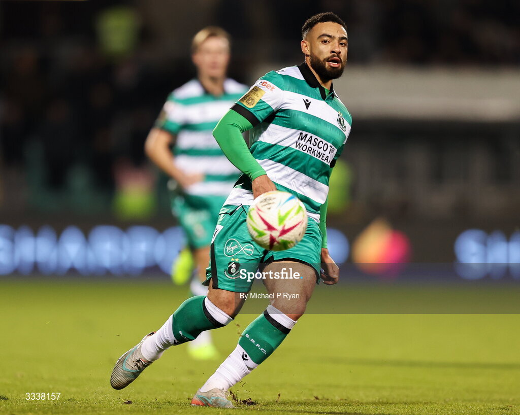 31 January 2026; Jake Mulraney of Shamrock Rovers during the 2026 Men's President's Cup final match between Shamrock Rovers and Derry City at Tallaght Stadium in Dublin. Photo by Michael P Ryan/Sportsfile