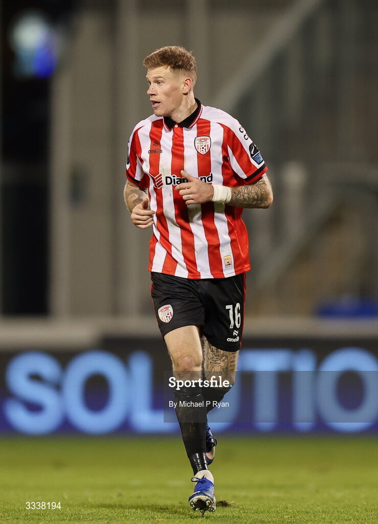 31 January 2026; James McClean of Derry City during the 2026 Men's President's Cup final match between Shamrock Rovers and Derry City at Tallaght Stadium in Dublin. Photo by Michael P Ryan/Sportsfile