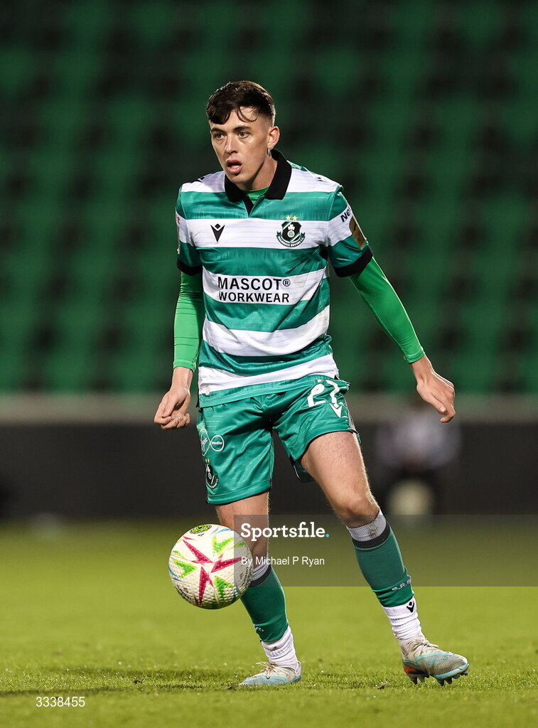 31 January 2026; Cory O'Sullivan of Shamrock Rovers during the 2026 Men's President's Cup final match between Shamrock Rovers and Derry City at Tallaght Stadium in Dublin. Photo by Michael P Ryan/Sportsfile