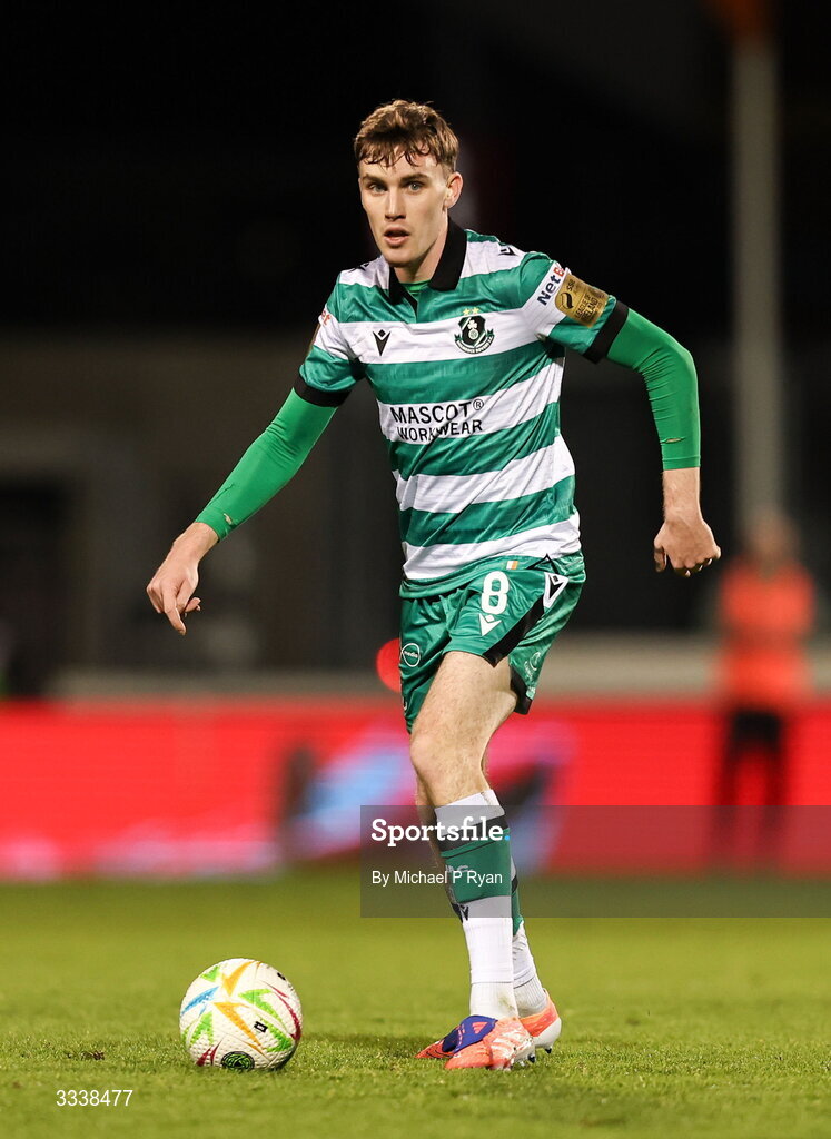 31 January 2026; Matt Healy of Shamrock Rovers during the 2026 Men's President's Cup final match between Shamrock Rovers and Derry City at Tallaght Stadium in Dublin. Photo by Michael P Ryan/Sportsfile