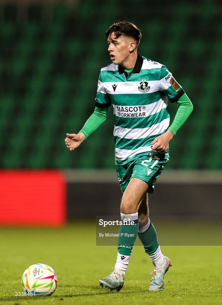 31 January 2026; Cory O'Sullivan of Shamrock Rovers during the 2026 Men's President's Cup final match between Shamrock Rovers and Derry City at Tallaght Stadium in Dublin. Photo by Michael P Ryan/Sportsfile