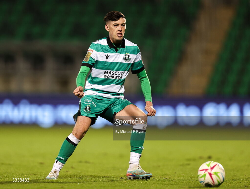 31 January 2026; Cory O'Sullivan of Shamrock Rovers during the 2026 Men's President's Cup final match between Shamrock Rovers and Derry City at Tallaght Stadium in Dublin. Photo by Michael P Ryan/Sportsfile