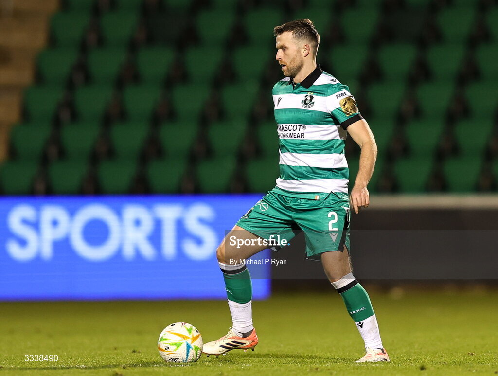 31 January 2026; Adam Matthews of Shamrock Rovers during the 2026 Men's President's Cup final match between Shamrock Rovers and Derry City at Tallaght Stadium in Dublin. Photo by Michael P Ryan/Sportsfile