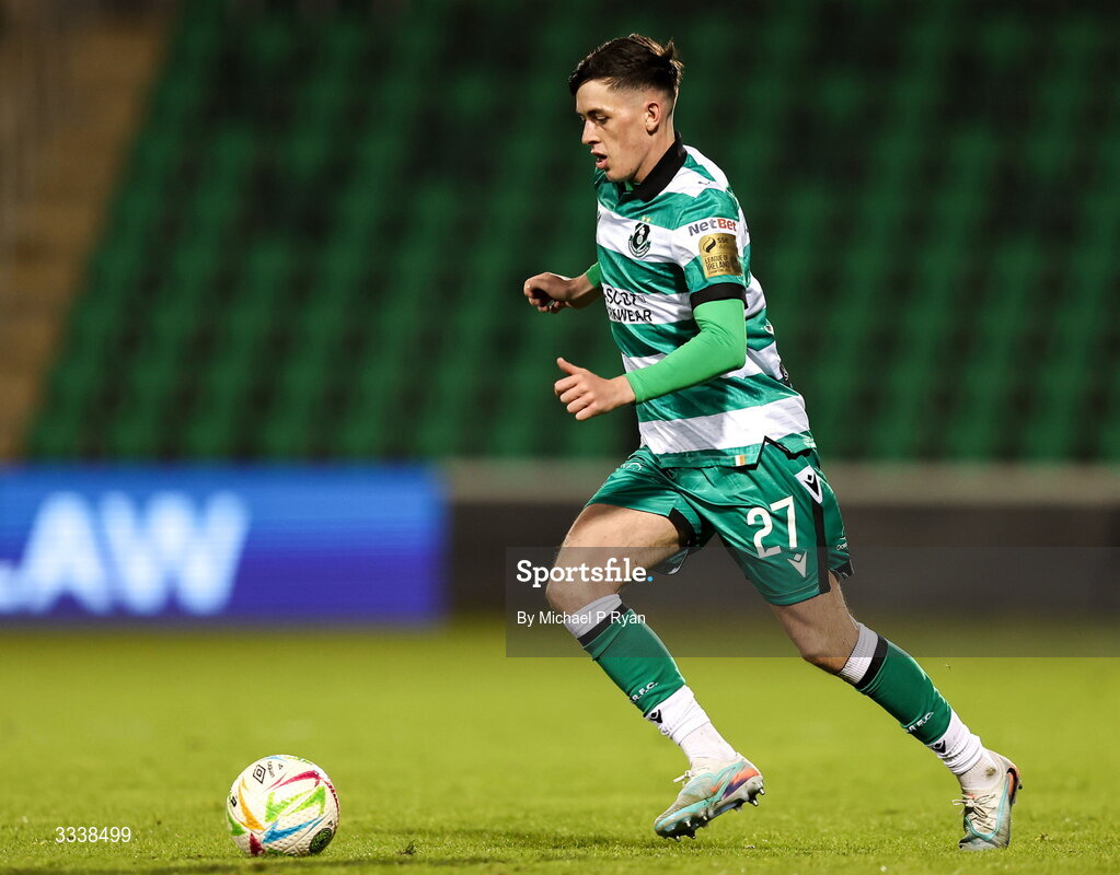 31 January 2026; Cory O'Sullivan of Shamrock Rovers during the 2026 Men's President's Cup final match between Shamrock Rovers and Derry City at Tallaght Stadium in Dublin. Photo by Michael P Ryan/Sportsfile