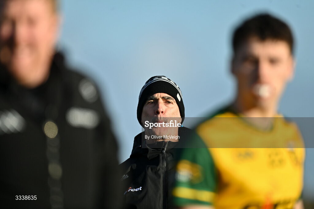 1 February 2026; Donegal manager Jimmy McGuinness during the Allianz Football League Division 1 match between Donegal and Kerry at Fr Tierney Park in Ballyshannon, Donegal. Photo by Oliver McVeigh/Sportsfile