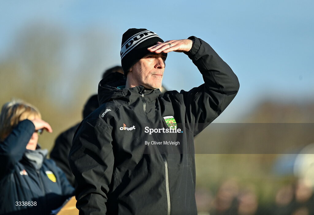 1 February 2026; Donegal manager Jimmy McGuinness during the Allianz Football League Division 1 match between Donegal and Kerry at Fr Tierney Park in Ballyshannon, Donegal. Photo by Oliver McVeigh/Sportsfile