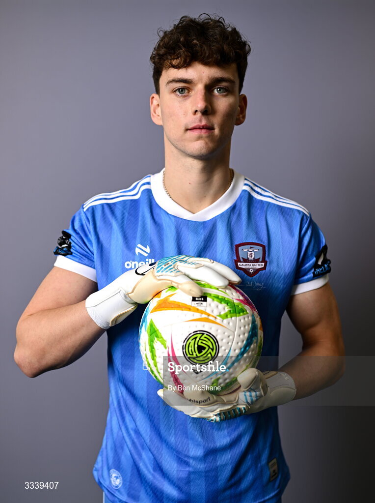 31 January 2026; Goalkeeper Evan Watts during a Galway United squad portraits session at Galway United FC Shop in Galway. Photo by Ben McShane/Sportsfile