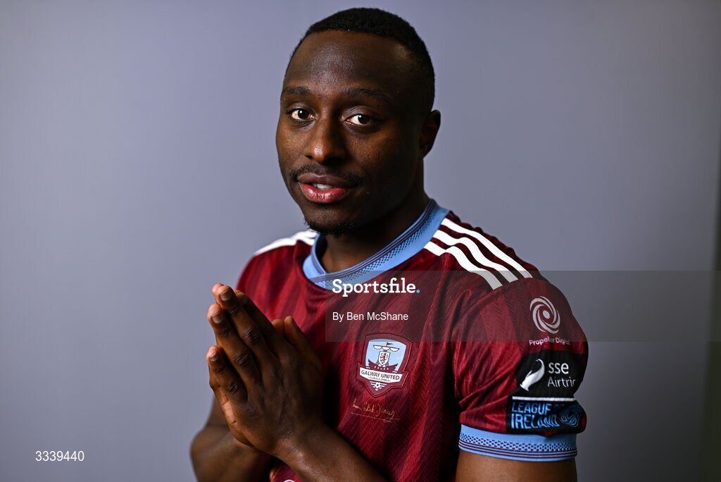 31 January 2026; Francely Lomboto during a Galway United squad portraits session at Galway United FC Shop in Galway. Photo by Ben McShane/Sportsfile
