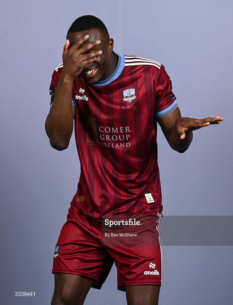 31 January 2026; Francely Lomboto during a Galway United squad portraits session at Galway United FC Shop in Galway. Photo by Ben McShane/Sportsfile