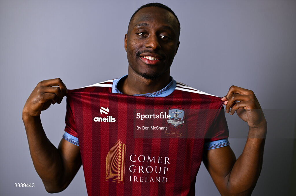 31 January 2026; Francely Lomboto during a Galway United squad portraits session at Galway United FC Shop in Galway. Photo by Ben McShane/Sportsfile