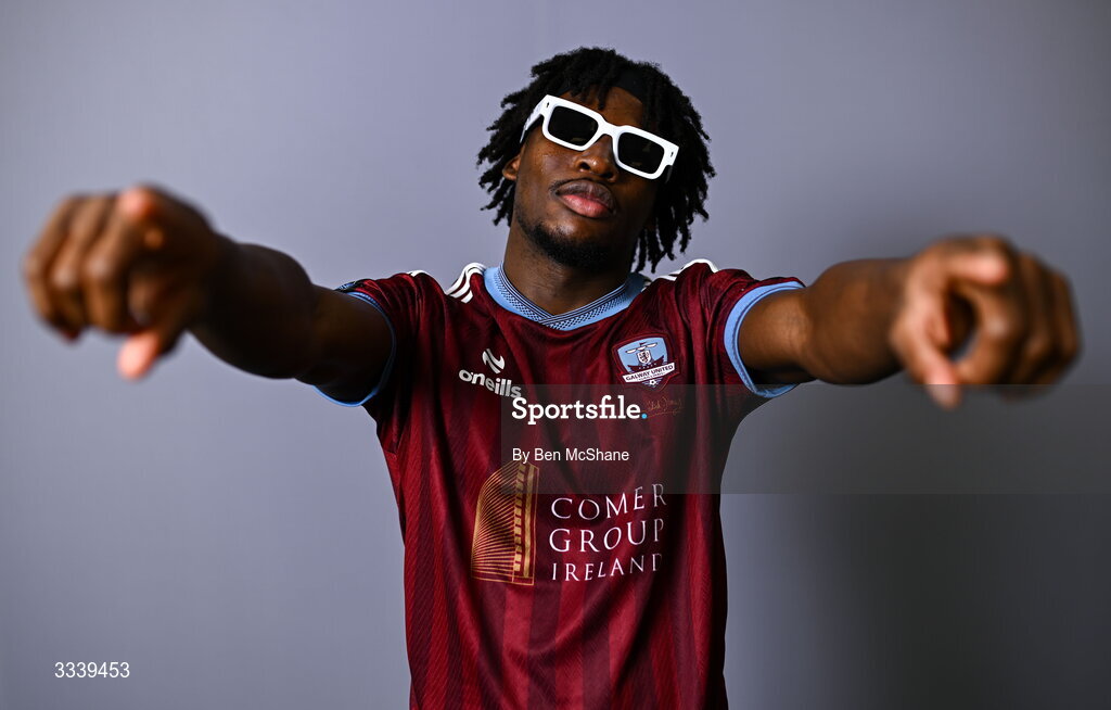 31 January 2026; Al-Amin Kazeem during a Galway United squad portraits session at Galway United FC Shop in Galway. Photo by Ben McShane/Sportsfile