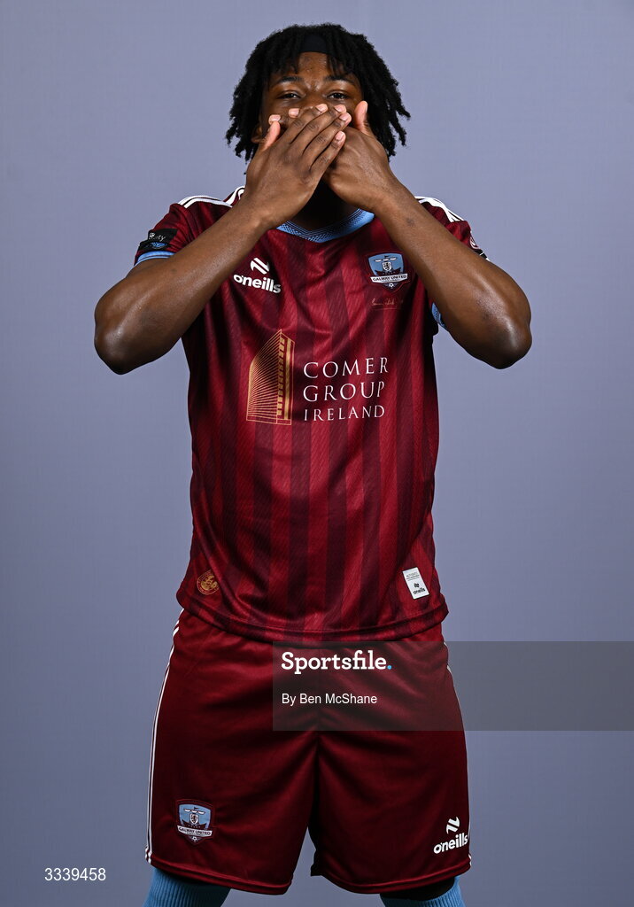 31 January 2026; Al-Amin Kazeem during a Galway United squad portraits session at Galway United FC Shop in Galway. Photo by Ben McShane/Sportsfile
