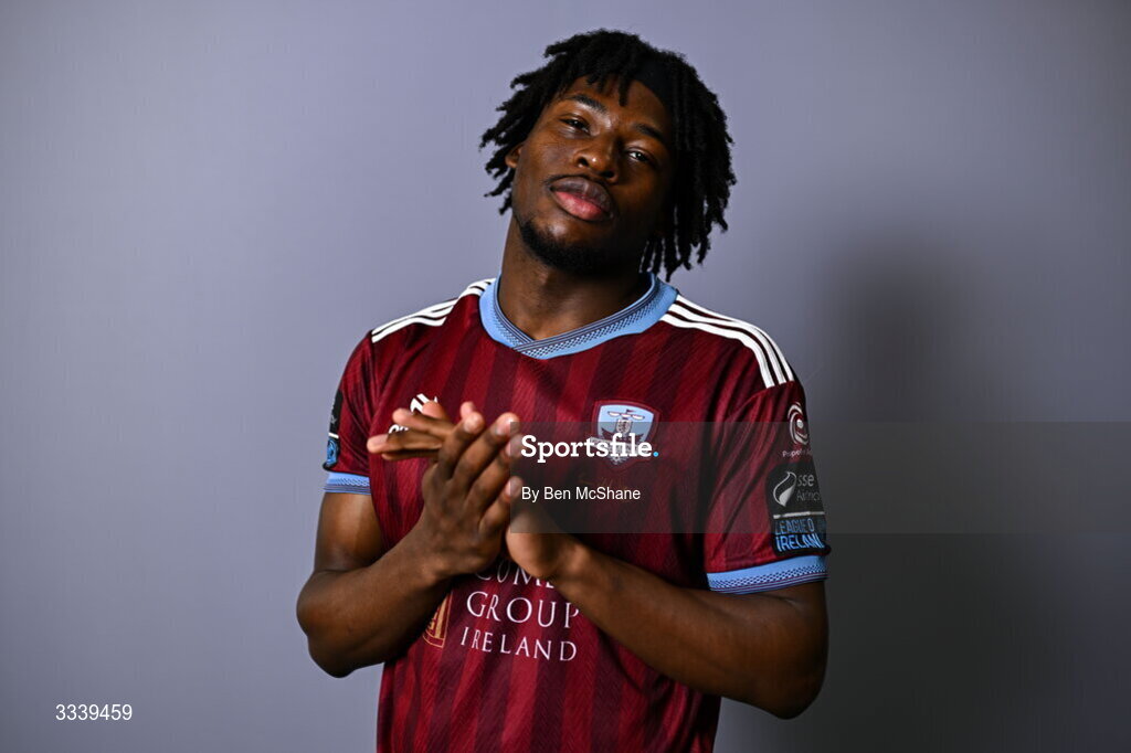 31 January 2026; Al-Amin Kazeem during a Galway United squad portraits session at Galway United FC Shop in Galway. Photo by Ben McShane/Sportsfile