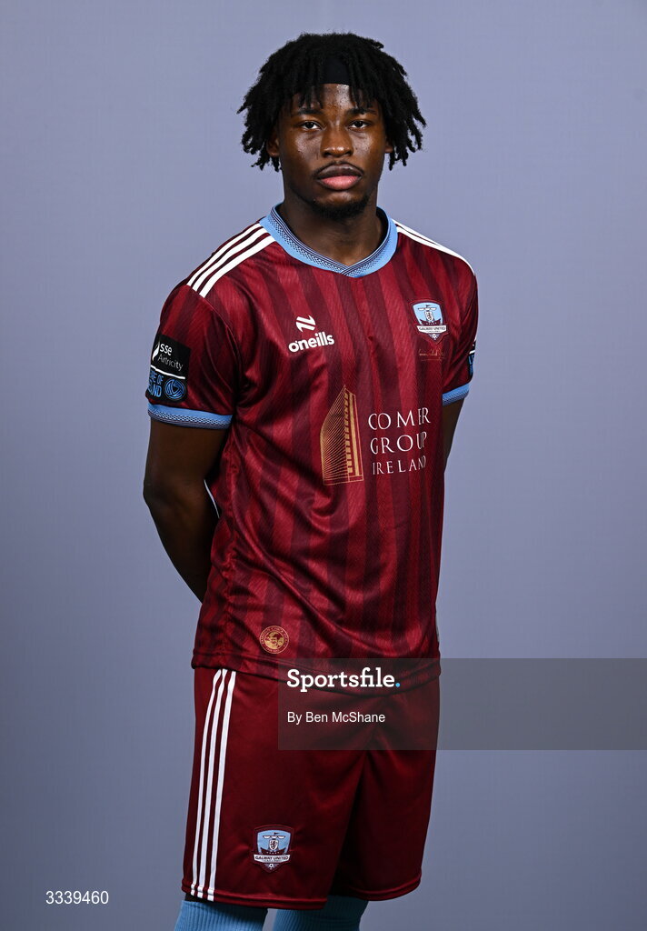 31 January 2026; Al-Amin Kazeem during a Galway United squad portraits session at Galway United FC Shop in Galway. Photo by Ben McShane/Sportsfile