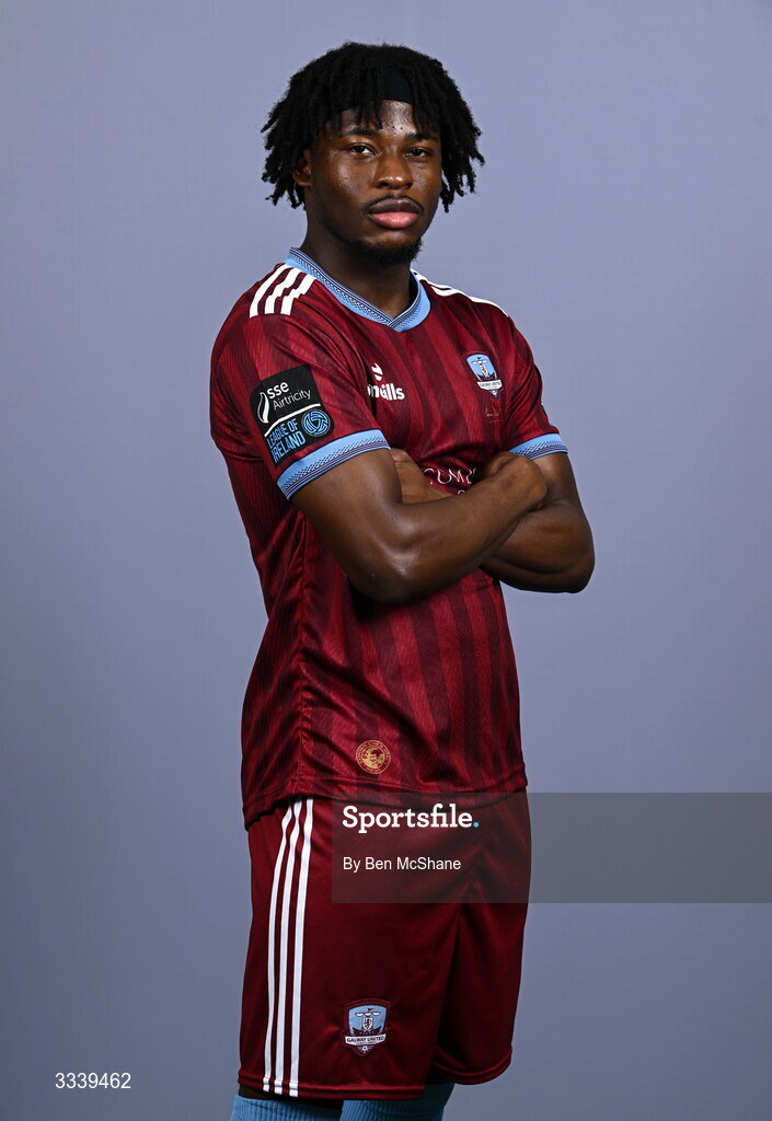 31 January 2026; Al-Amin Kazeem during a Galway United squad portraits session at Galway United FC Shop in Galway. Photo by Ben McShane/Sportsfile