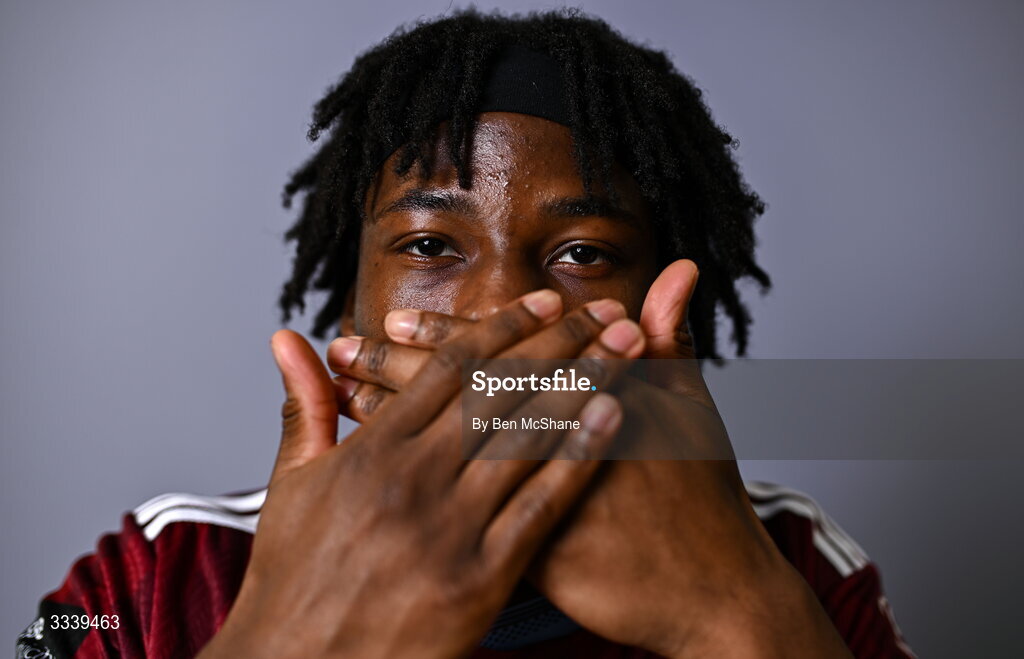 31 January 2026; Al-Amin Kazeem during a Galway United squad portraits session at Galway United FC Shop in Galway. Photo by Ben McShane/Sportsfile