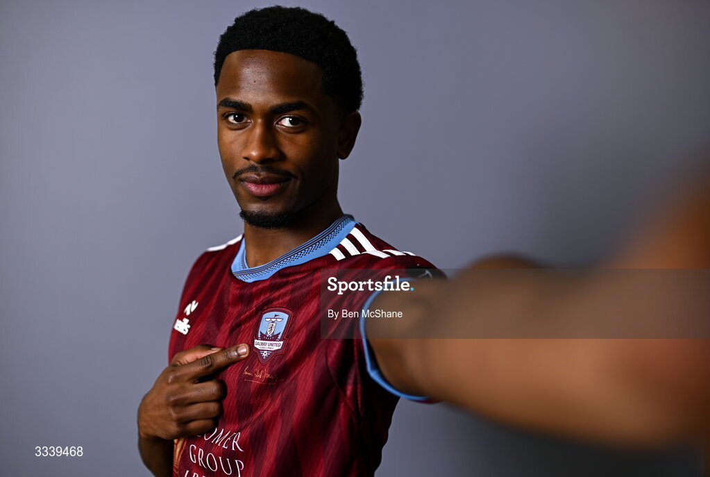 31 January 2026; Junior Thiam during a Galway United squad portraits session at Galway United FC Shop in Galway. Photo by Ben McShane/Sportsfile