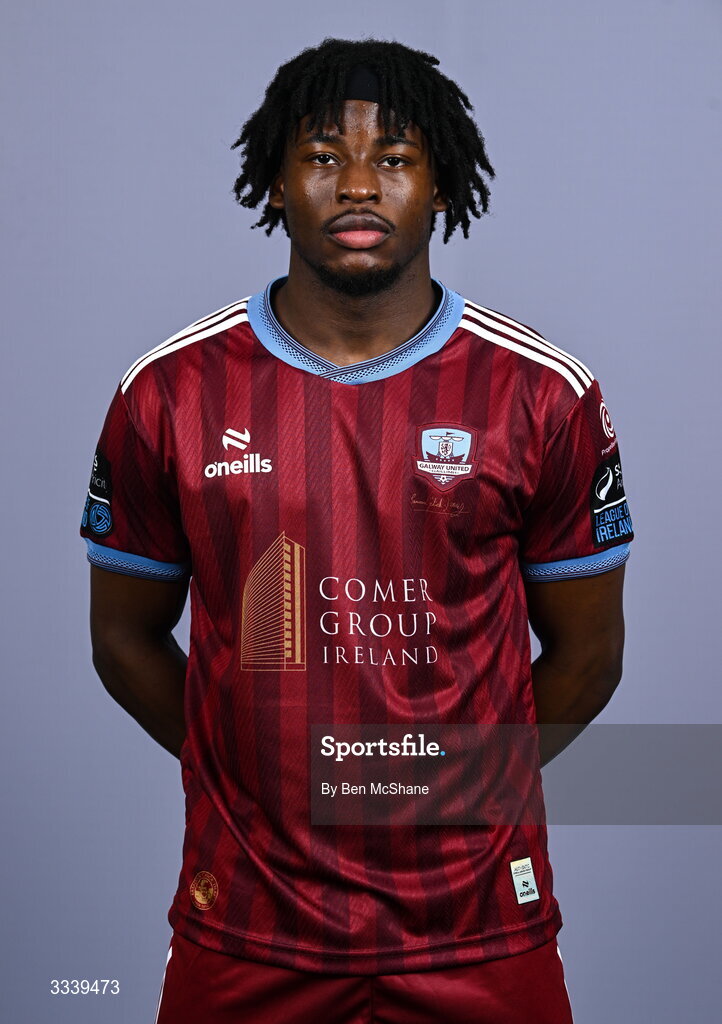 31 January 2026; Al-Amin Kazeem during a Galway United squad portraits session at Galway United FC Shop in Galway. Photo by Ben McShane/Sportsfile